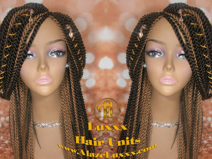 Straight Senegalese Twist Wig Unit! Medium Small Long Blonde Brown #4 #27 Crochet Twist Braided Wig 2tone honey blond hair charms wig maker
