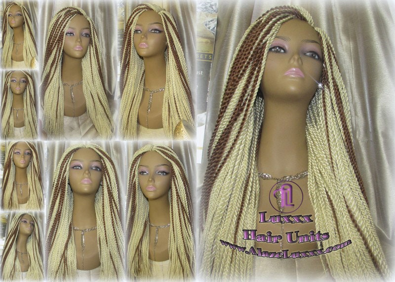 613 Blonde Long Straight Small Senegalese Twist Wig Unit Barbie Blonde 22' Braids Twist Locs 613 Braiding Hair Platinum Blonde Braids Wig