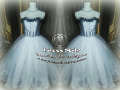 Burlesque Wedding Prom Party Dress Quinceanera Cosplay EDC RAVE Festival Silver White TuTu Tulle Corset Skirt Sweet16 Bridesmaid Homecoming
