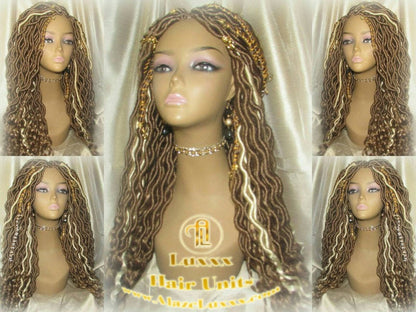 Wavy Goddess Faux Locs Blonde Honey 27 Hair Gypsy Bohemian Boho Dread Loc 613 27 DE SE Dred Lock Crochet Braided Wigs Carnival Festival Hair