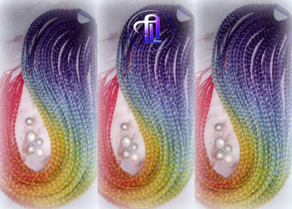 Ponytail Hair Fall Extensions Ombre Rainbow Purple Blue Elements Accents Feathers synthetic box braids hair scrunchie clip in Clip on Braids