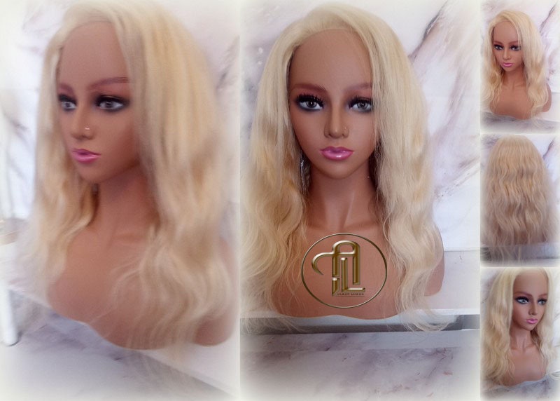 Blonde 613 Virgin Hair Wig Lace Closure Short 14 In Wavy Loose Body Wave Lace Front Curly Human Hair Blonde Wig