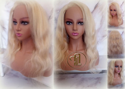 Blonde 613 Virgin Hair Wig Lace Closure Short 14 In Wavy Loose Body Wave Lace Front Curly Human Hair Blonde Wig