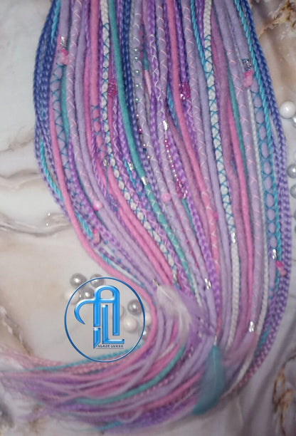 Purple Unicorn Cotton Candy Single Ended SE Set Crochet Boho Dread Braid Extensions Kawaii Festival Hair Teddy Bear Charms Hair Pink Blue