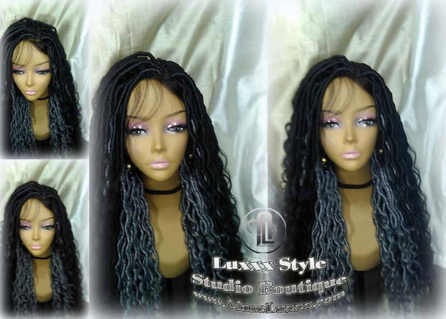 Faux Locs Synthetic Goddess LONG Lace Salt N Pepper Closure w Baby Hairs Dread Wig Wavy Black Carnival Cosplay Rave Raver 1b 51