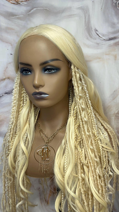Lace Front Dread Braid Full 613 Blonde Wig Twist Soft Crochet Boho Synthetic Dread Braid Boho Long Wavy Curly Wig Goddess Braids & Waves 24'