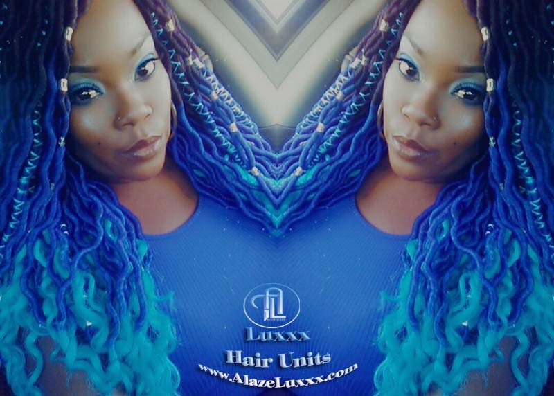 Goddess Faux Locs Blue Ombre curly long wig synthetic dreads crochet braids Mermaid Hair Blue Braid Wig Hair