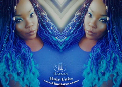Goddess Faux Locs Blue Ombre curly long wig synthetic dreads crochet braids Mermaid Hair Blue Braid Wig Hair