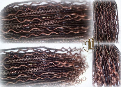 Curly Wavy Single Ended SE 75 Piece Set Kit Ginger Brown Mixed Soft Crochet Bohemian Dread Braid Hair Hippy Extensions Textured  Realistic