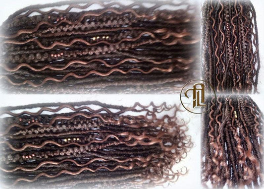 Curly Wavy Single Ended SE 75 Piece Set Kit Ginger Brown Mixed Soft Crochet Bohemian Dread Braid Hair Hippy Extensions Textured  Realistic