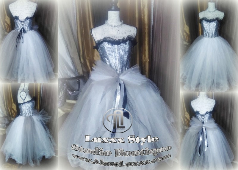 Burlesque Wedding Prom Party Dress Quinceanera Cosplay EDC RAVE Festival Silver White TuTu Tulle Corset Skirt Sweet16 Bridesmaid Homecoming