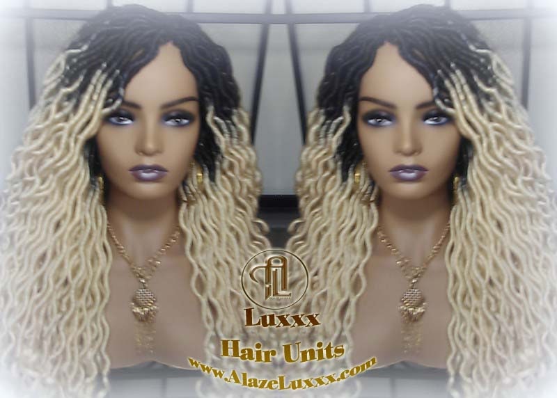 Gypsy Bohemian 613 Goddess Faux Dread Wig 1B Black Blonde Ombre Dark Roots Marley Dred Lock Platinum Braided Wig