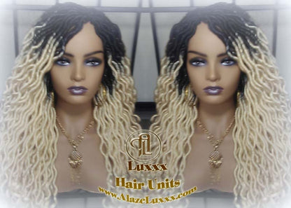 Gypsy Bohemian 613 Goddess Faux Dread Wig 1B Black Blonde Ombre Dark Roots Marley Dred Lock Platinum Braided Wig