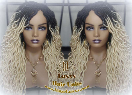 Gypsy Bohemian 613 Goddess Faux Dread Wig 1B Black Blonde Ombre Dark Roots Marley Dred Lock Platinum Braided Wig