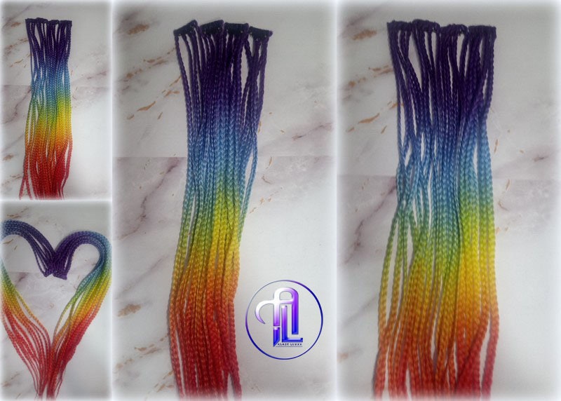 Rainbow Ombre Clip in Braid Long 24 in Boho Extensions Rainbow Ombre Pink Box braiding hair Rave Festival