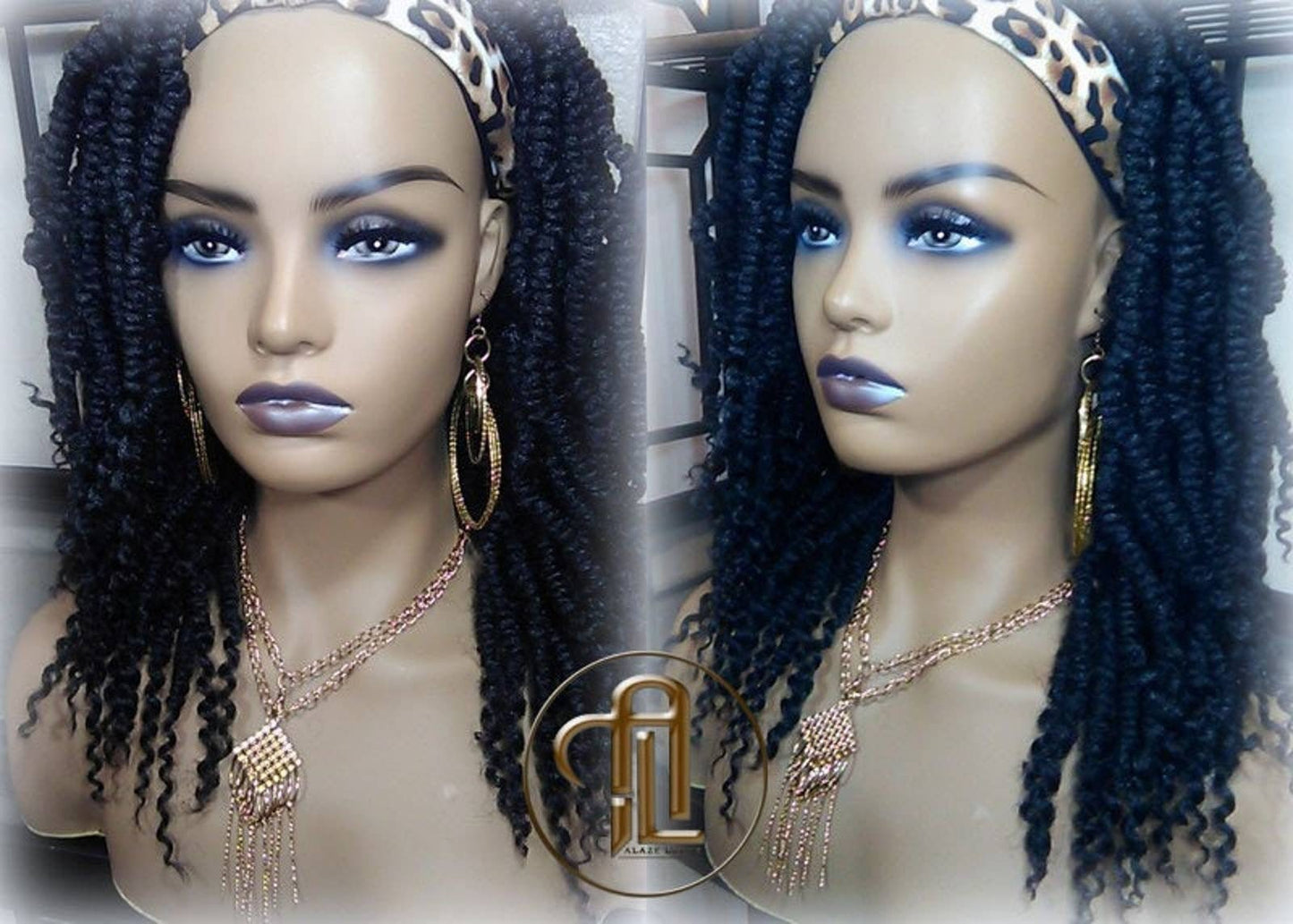 Headband Wig 14in' Passion Twist Short Black 1B Mini Small Fluffy Irregular Bomb Spring Kinky Bohemian Boho Water Wave Hair twist hair