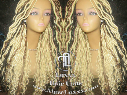 Platinum Blonde Gypsy Bohemian Boho Goddess Faux Dread Locs Wig Unit! Blonde #613 #27 Wavy NEW Marley Dred  Lock Wig Crochet Messy Hair Wig