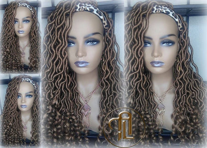 Headband Wig Blonde Honey Goddess Faux Gypsy Bohemian Boho Dread Loc Wig Blonde #27 Wavy Marley DE SE Dred Lock Blonde Crochet Braided Wigs