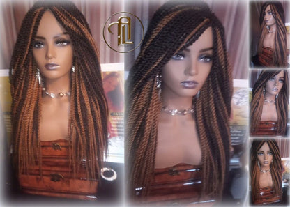 Straight Senegalese Twist Wig Brown Blonde 22' Unique and Rare Long Alopecia Natural Small Twist Crochet Braided Braiding