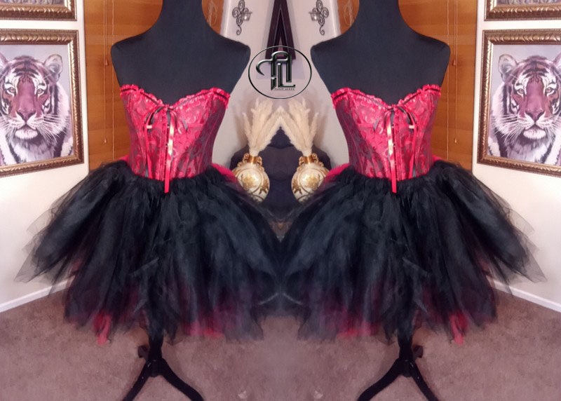 Red Black Dress Tulle Mesh Skirt Corset Outfit Hi Low Layered Skirt Prom Anniversary Sweet16 Sexy Bodycon Costume Adult Birthday Party Dress