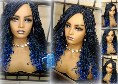 Blue Ombre Goddess Box Braids Mermaid curly long distressed bohemian braids Gradient Hair Short Curly 14/16in