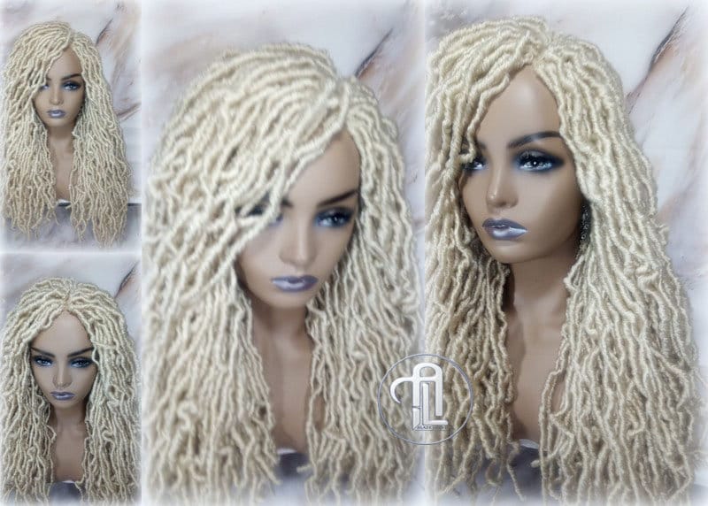 Nu Locs Distressed Soft Locs Platinum Blonde Braided Wig Gypsy Bohemian Boho 613 Goddess Faux Dread Locs Faux Locs