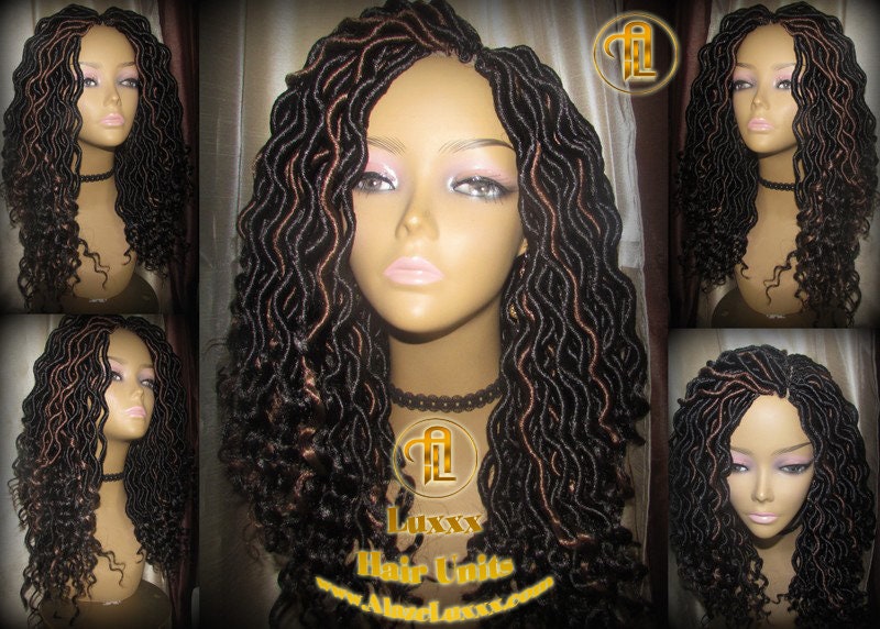 Black 1b 30 Goddess Faux Locs Wavy Curly Crochet 16 inch Short Medium Braid Wig Black Brown  Marley Dreds Braid Wig faux Loc Wig