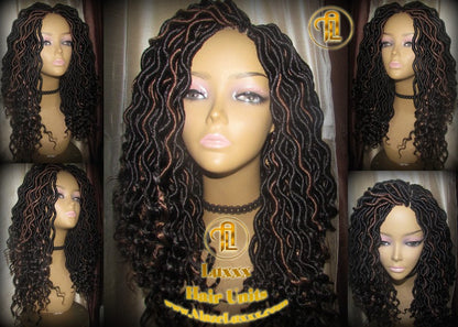 Black 1b 30 Goddess Faux Locs Wavy Curly Crochet 16 inch Short Medium Braid Wig Black Brown  Marley Dreds Braid Wig faux Loc Wig