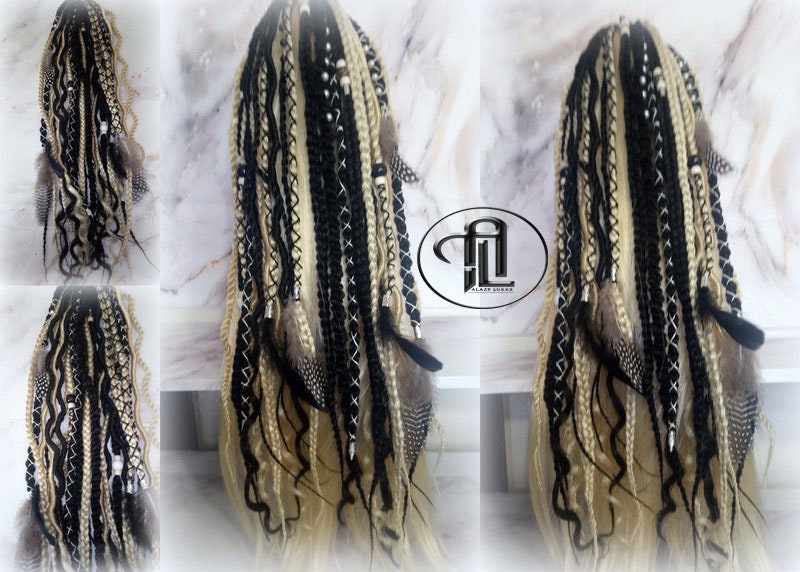 Ponytail Hair Fall Extensions Blonde 613 Black Elements Accents Feathers synthetic box braids hair scrunchie clip in Clip on Braids