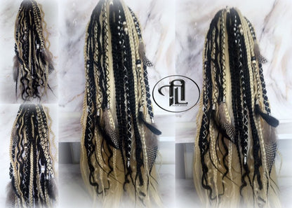 Ponytail Hair Fall Extensions Blonde 613 Black Elements Accents Feathers synthetic box braids hair scrunchie clip in Clip on Braids