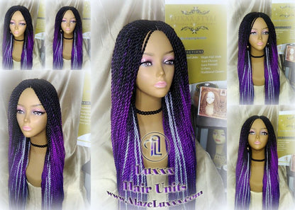 Long Ombre Purple Senegalese Twist Wig Lakers Long Small braid Kobe Bryant Ombre Mermaid Cosplay EDC Festival Carnival Vacation Wig