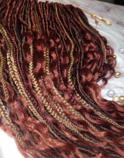 Soft Textured Dreads Single Ended Brown Blonde  Ginger 350 SE 75 Piece Set Soft Crochet Boho Dread Braid Hair Wrap Extension Wavy Curly
