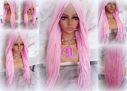 Light Pink Mermaid Princess Wig Box Braids Pastel  Synthetic hair Lace Part Wig Light Pink wig extensions stage hair wig Barbie