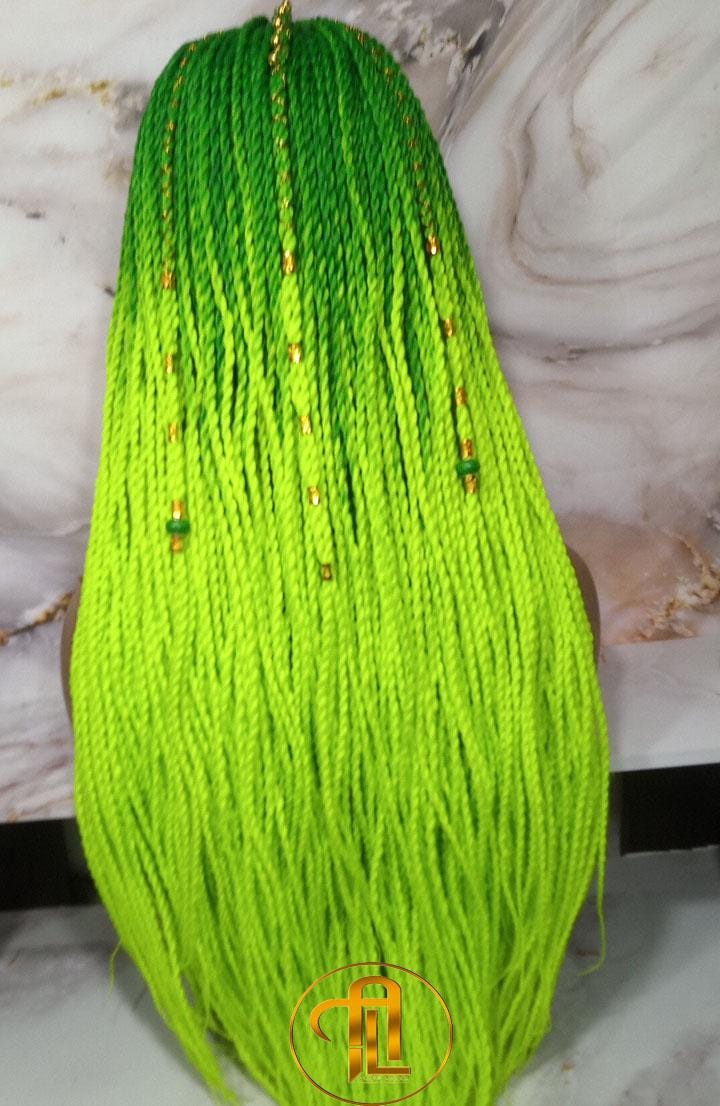 Ombre Senegalese Green Florescent Gradient Chartreuse Slime Green Twist Braid Wig Small Long Unicorn Braids Neon Festival EDC