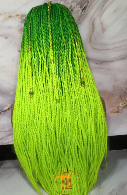 Ombre Senegalese Green Florescent Gradient Chartreuse Slime Green Twist Braid Wig Small Long Unicorn Braids Neon Festival EDC