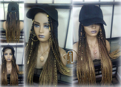 Brown Blonde Ombre Box Braid Hat Wig  Gym Hat Baseball Cap  Braided Hat Wig Women Hair Summer Winter Hat Hair Cap Wig Hat Chemo Hat Alopecia