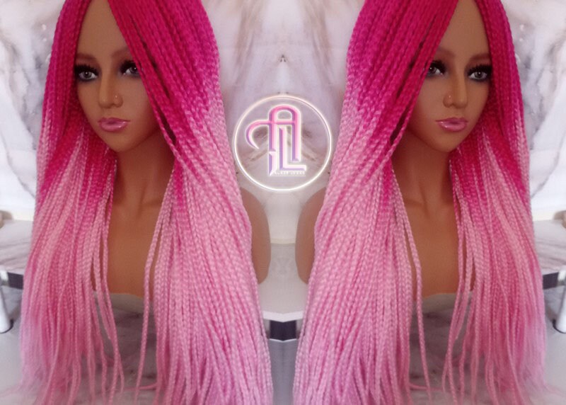 Light Pink Hot Cosmic Pink Mermaid Wig Box Braids braided Synthetic hair Lace Part Barbie Core Barbie Movie Barbie Hair wig Barbie Core