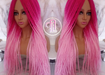 Light Pink Hot Cosmic Pink Mermaid Wig Box Braids braided Synthetic hair Lace Part Barbie Core Barbie Movie Barbie Hair wig Barbie Core
