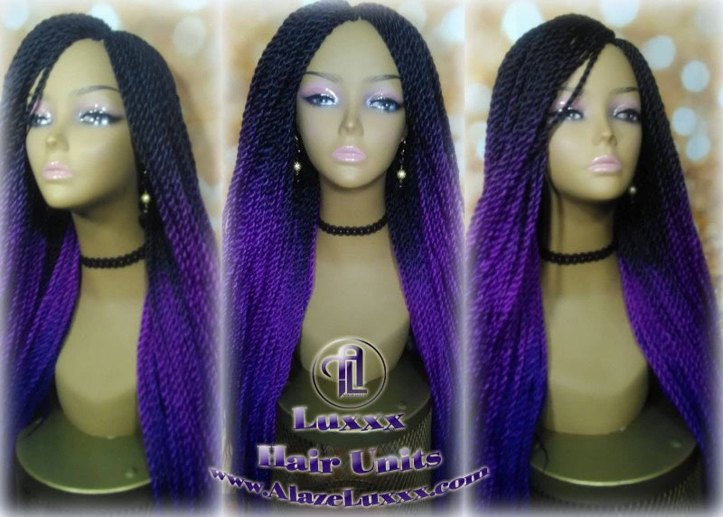 Ombre Black Purple Braid Wig Senegalese Twist 24 Inch Long Soft Crochet High Temperature Braids Synthetic Braiding Alopecia HairExtension
