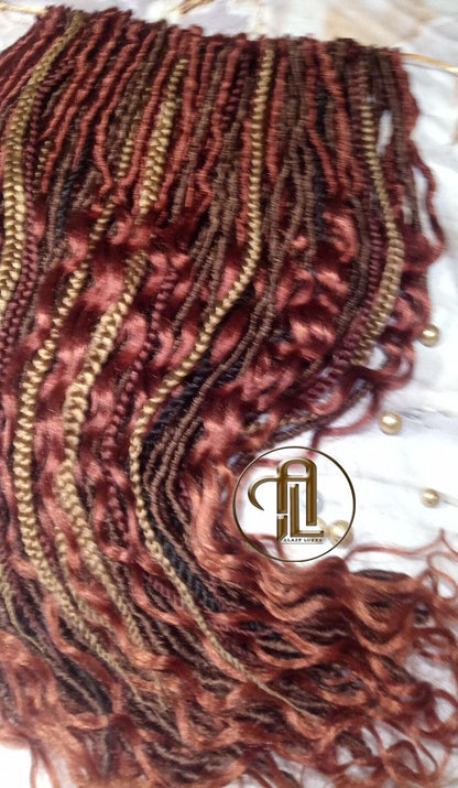 Soft Textured Dreads Single Ended Brown Blonde  Ginger 350 SE 75 Piece Set Soft Crochet Boho Dread Braid Hair Wrap Extension Wavy Curly