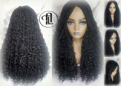 Black boho curly box braids 1b Box Braid Wig Long Medium Straight bohemian gypsy Curly Box Braids