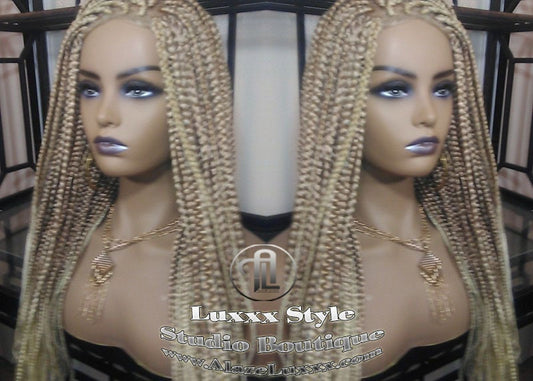 Box Braid Wig Blonde 613 27 Mix Ombre Balayage Honey Blonde Platinum Lace Baby Hair Unit Small Medium Straight Glueless! Braid Lace Wig
