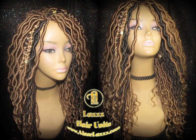 Wavy Goddess Faux Locs Blonde Honey 27 Brown Hair Gypsy Bohemian Boho Dread Loc 27 DE SE Dred Lock  Braided Wigs Carnival Festival Hair