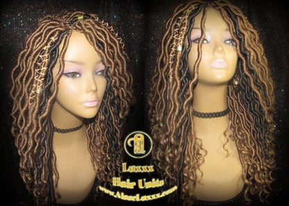 Wavy Goddess Faux Locs Blonde Honey 27 Brown Hair Gypsy Bohemian Boho Dread Loc 27 DE SE Dred Lock  Braided Wigs Carnival Festival Hair