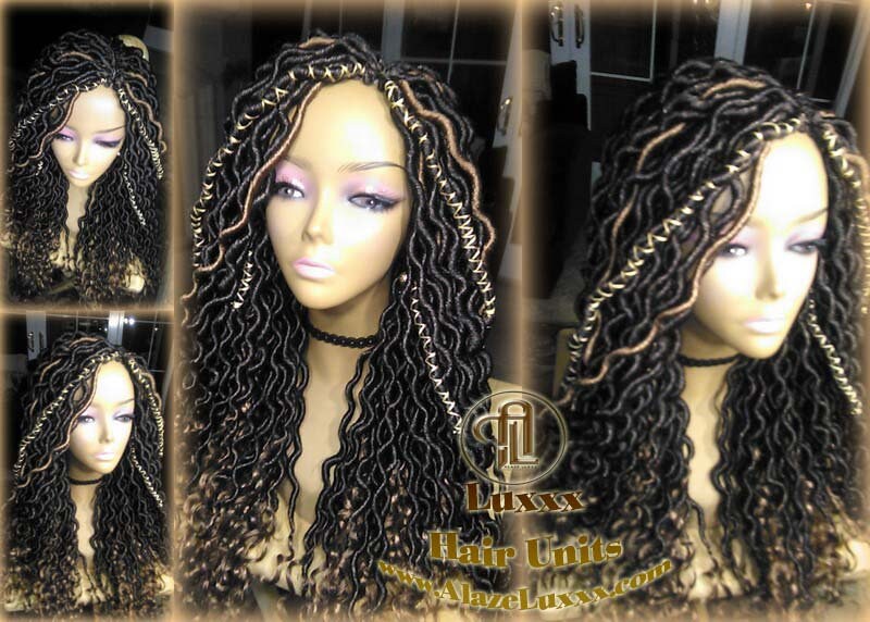 Black Blonde Goddess Faux Loc Wig  Long Wavy Blonde Tips Ends 27  Hair Bohemian Boho Gypsy Distressed Dread DE SE Dred Lock Braided Wigs