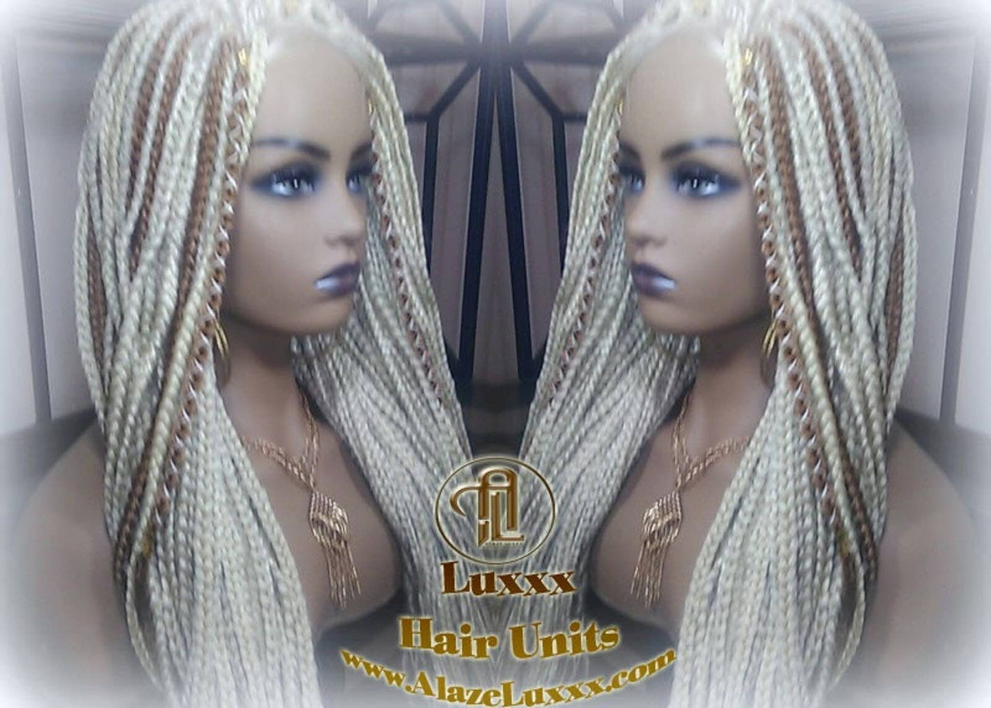Blonde 613 27 Mix Box Braid Wig Ombre Balayage Honey Blonde Platinum Lace Baby Hair Unit Small Medium Straight Plaits! Braid Lace Wig