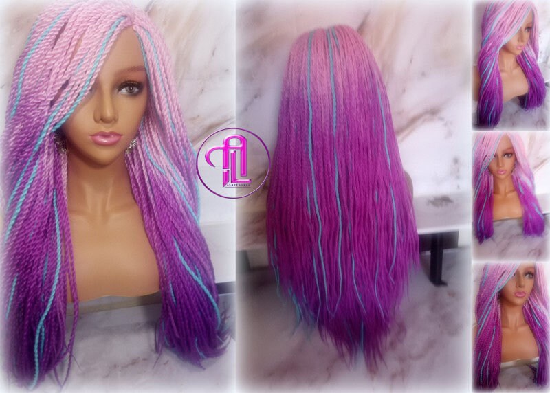 Ombre Pink Purple Blue 24 Inch Long Soft Senegalese Twist Ombre Braids Hair Synthetic Braiding Hair Extension Unicorn