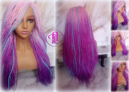 Ombre Pink Purple Blue 24 Inch Long Soft Senegalese Twist Ombre Braids Hair Synthetic Braiding Hair Extension Unicorn