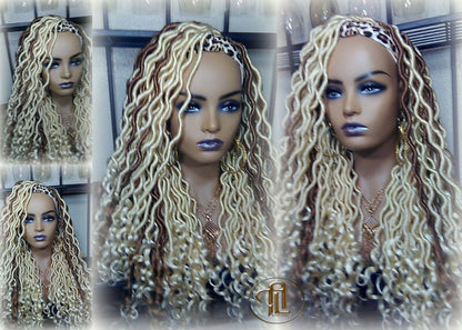 Headband Wig Blonde 613  27 Platinum Honey Blonde Goddess Faux Loc Gypsy Bohemian Boho Wig Blonde Wavy Waterfall Hair Crochet Braided Wig