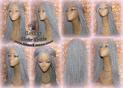 Salt Papper Senegalese Twist Wig Grey Silver Braids Long Straight Small Storm Twist Braided Wigs Twisted Braiding Hair Platinum Braids